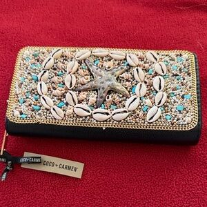 Coco + Carmen Black and Gold Embellished Clutch wallet